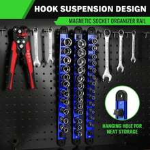 1/2-Inch Magnetic Socket Organizer Rail, Aluminum Alloy Socket Rail, Heavy Duty Sockets Holder With 12 Clips, 360° Swivel Clip Tool Tray, Sockets Organizer For Tool Box Drawer (Blue) - ColorA - View 6