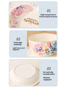 Disney Juego de vajilla de cerámica con diseño de Stitch, cuenco de arroz para el hogar, juego de cuenco y plato de alta calidad, set de regalo - Multicolor - Ver 10