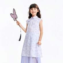 Annil [Conjunto de estilo chino elegante] Nuevo conjunto de verano de estilo chino para niñas con estampado de mariposa de dos piezas Cheongsam con flujo transpirable - Flor morada - Ver 12