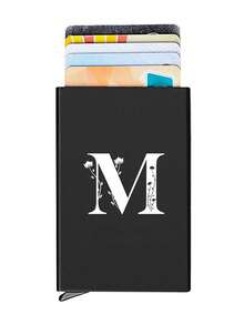 1pc Personalized Laser Engraved 26 Letter Name Card Holder, Aluminum Credit Card Case, Anti-Magnetic RFID Wallet With Auto Pop-Up Card Slot - Black - View 21