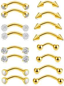 16 piezas Conjunto de joyas de piercing de ceja delicado y estético con encantos de circonita para uso diario y regalo de vacaciones para mujeres - Estilo B - Ver 12