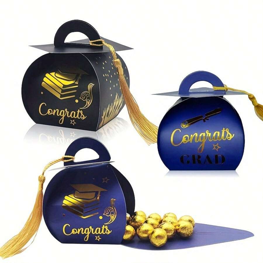 25pcs Graduation Gift Box Set, Pre-Assembled Graduation Cap Decor Box, Graduation Candy Box With Tassel Decor, Graduation Decorations, Classroom Centerpiece Decor, Party Supplies - View 1