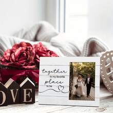 1pc Rustic Wooden Wedding Photo Frame - Horizontal Oval Frame With Heart Pattern, Engraved "Together Is My Favorite Place" - Suitable For Couples, Engagement, Home Decor - No Electricity Required - 1 - View 7