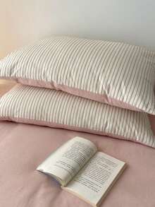 Bộ 2 vỏ gối kẻ sọc đơn giản 100% polyester (không bao gồm ruột gối), có thể giặt máy, phù hợp cho mọi mùa. - Nhiều màu - Xem 7