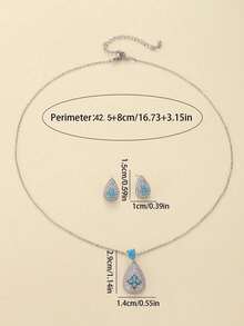 3pcs Set 18K Gold Plated Teardrop Shaped Turquoise & Cubic Zirconia Earrings Necklace Jewelry Set, Daily Wear & Holiday Gift - Blue - View 11