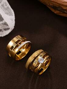 2 piezas Juego de anillos de acero inoxidable con tono dorado, de diseño entrelazado, elegante y a la moda, adecuado para uso diario, festivales y citas de mujeres (con soporte para tarjetas) - Dorado - Ver 4