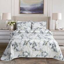 3 PCS Reversible Quilted Bedspread Set - Patchwork Floral Design With Pillow Shams Soft Microfiber Comforter For Double & King Size Beds - MILAN-110 - View 2