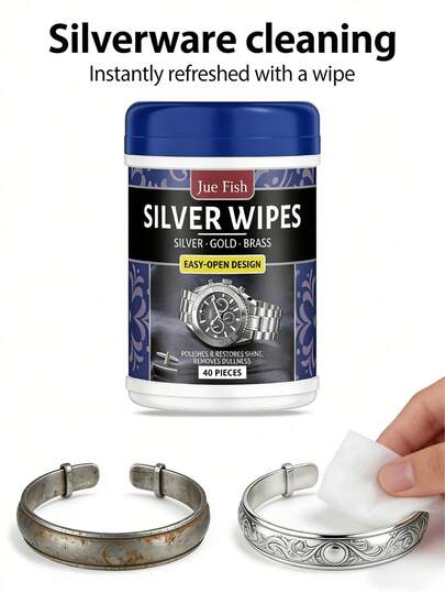 JUE FISH Toallitas húmedas para limpiar plata, para relojes, joyas de plata y utensilios de plata, elimina el oscurecimiento y restaura el brillo, frota suavemente la superficie de artículos de plata, oro o latón para pulir y revivir su brillo