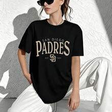 Vintage San Diego Padres Graphic Black Oversized Cotton T-Shirt - Black - View 1