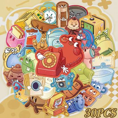 30 miếng dán đồ nội thất biết nói, hình dán trang trí tối giản dễ thương và ngộ nghĩnh, thích hợp cho sổ lưu niệm, ốp điện thoại, sổ tay, ván trượt, đàn guitar, kệ, bìa hồ sơ và các dự án DIY khác.