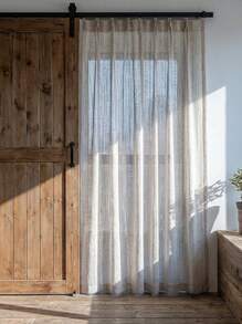 1 Peça Cortina de Gaze de Linho Moderno - Estilo de Linho Japonês, Design de Bolso para Haste, Adequado para Sala de Estar e Quarto - Cortina Transparente e Filtro de Luz, Cortina de Sala de Estar, Cortina de Quarto (Peso do Tecido 180g) - Bege - Visão 5