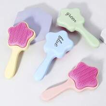 Customized Text Logo 5-Pointed Star Comb, Cute Star Massage Comb, Tangle-Free Smooth Hair Brush, Rounded Teeth Won't Hurt Scalp, Anti-Static Massage Brush, Portable Pocket Comb, Daily Hair Care Essential For Girls - Multicolor - View 2