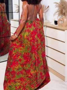 Đầm hở lưng cổ yếm, kiểu dáng thường ngày, in họa tiết nhuộm tie-dye, thích hợp cho kỳ nghỉ biển. - Nhiều màu - Xem 3