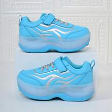 Girls' Sky Blue Wave Pattern , Hook And Loop 4-Wheel Retractable Roller Skates, Children's Sports Inline Skates - Mint Blue - View 14