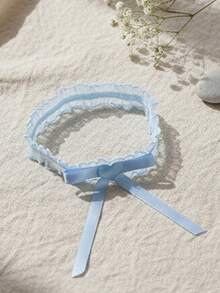 European And American Wedding Bridal Accessories, Lace Bow Sexy Elastic Garter Leg Strap - Baby Blue - View 3