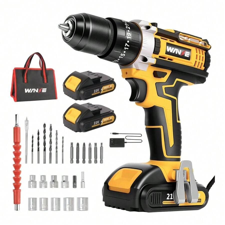 Wanse Red Cordless Drill And Screwdriver Kit With 2 Batteries - 黃色 - 查看 1