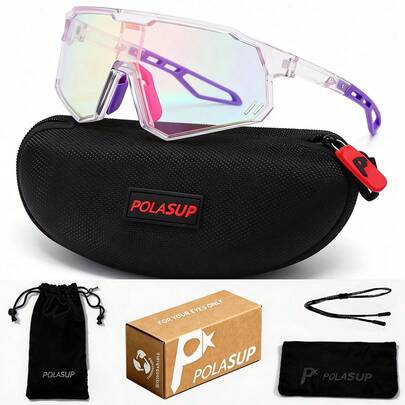 1件 POLASUP 几何渐变色摩托车自行车眼镜，材质透气，镂空设计，四季皆宜，可阻挡风、雨和昆虫。