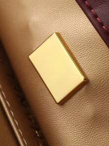 Fashion Patchwork Flap Crossbody Bag - Burgundy With Decorative Ball Gold Chain Shoulder Strap, Pebbled Leather - Suitable For Daily Use/Parties - 酒紅色 - 查看 8
