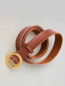 Women's Belt BOLINHA Gold Metal Synthetic Leather Minimalist Fashion Blogger Unisex Daily Use Simple Casual 2024 Popularity Beautiful Season Black White Brown Caramel Pink Current Size Stitched Occasional Versatile Decorative Vintage - 駝色 - 查看 4
