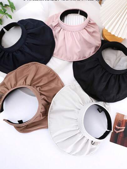 Women's Summer Sun Protection Hat, UV-Blocking, Hollow-Top Black Visor Shell Hat, Large Brim Sun Shade, Outdoor Cycling Cap