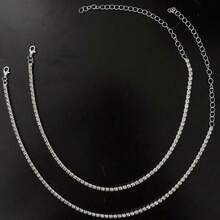 2pcs Women's Rhinestone Necklace Set, Formal Occasion Necklace - Silver - View 2