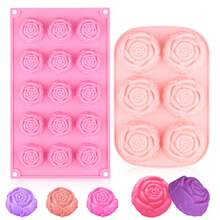 6/15孔玫瑰花硅胶糖果模具，花朵蛋糕树脂模具，糖果巧克力冰块模具，烘焙工具，糖艺蛋糕装饰 - 彩色 - 查看 1