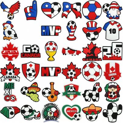 12pcs/16pcs/36pcs Set Letter, Sports, Plant, Animal Basic Pattern ABS Plastic (ABS Resin) Shoe Decorations, World Cup National Series, Suitable For Slippers, High Heels, Sandals, Sneakers And Various Shoes
