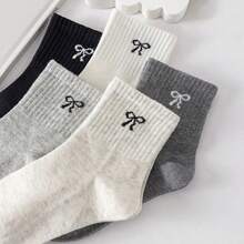 5双装女童可爱蝴蝶结短袜 - 柔软中筒袜，透气休闲日常穿搭袜套装，适合儿童和青少年 - 淺灰色 - 查看 6