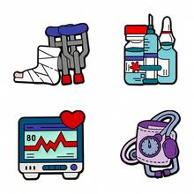 4pcs Men's New Medical Series Metal Badge, Cane, ECG Monitor, Syringe, Blood Pressure Gauge Cartoon Brooch, Daily Wear - Multicolor - View 3