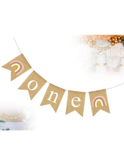 Banner vải cầu vồng chủ đề rừng cây cho sinh nhật lần thứ nhất, trang trí tiệc sinh nhật và chụp ảnh cho bé một tuổi.