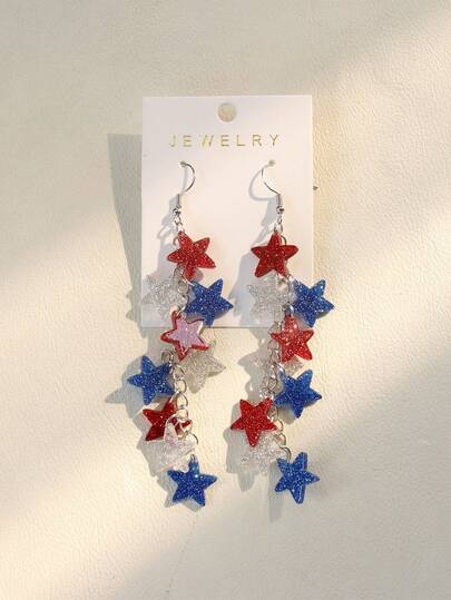 1 par de pendientes de gota de acrílico con estrella, estilo clásico del Día de la Independencia de Estados Unidos, regalo para mujeres
