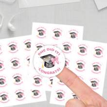 10pcs "She Did It" 2026 Graduation Theme Round Labels, Pink Graduation Gift Stickers, Graduation Party Decorations - Multicolor - View 1