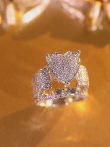 1 pièce Bague de femme élégante et de luxe en forme de cœur avec cubic zirconia cubique synthétique carré brillant, convient pour la décoration et le port quotidien des femmes, cadeau parfait pour elle lors de la remise des diplômes/la rentrée scolaire/la Saint-Valentin/la Fête des Mères - Argent - Voir 5