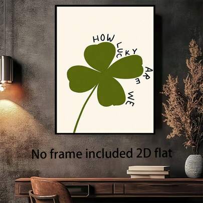 1pc Unframed Canvas Print: Lucky Four-Leaf Clover (Vertical Format) - Ideal Wall Arts For Creating A "Lucky Wall" In Your Living Room Or Bedroom, Suitable For Both Indoor And Outdoor Settings. An Excellent Gift Choice For Spring And Summer Decor, And A Top-Pick Four-Leaf Clover Themed Posters For Decorating Dormitories And Dining Areas.