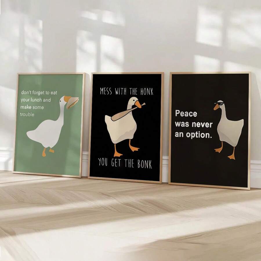 3 件套“无题大鹅游戏”表情包印刷品 - 现代风格装饰印刷品,非常适合客厅、家居装饰,无框 - 無框 - 查看 1