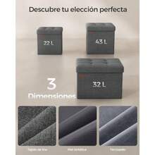 SONGMICS Puff Almacenaje de 30 cm de Largo Taburete Reposapiés Baúl de Almacenaje Gris Oscuro MLSF028G01  953215 - Gris Oscuro - Ver 6