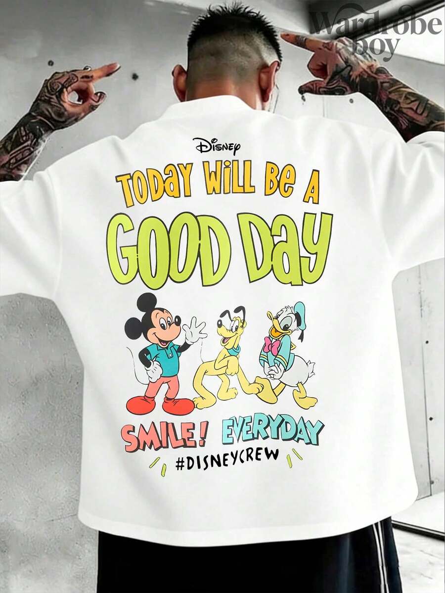Disney Authorized Cartoon Short Sleeved T-Shirt, Colorful Cartoon Pattern Double-Sided Printed T-Shirt, Very Suitable For Family Travel And Vacation. This Is A New 2026 Short Sleeved T-Shirt, An Ideal Choice For Mother's Day, Suitable For Both Men And Women. Made Of High-Quality Pure Cotton, Comfortable And Breathable All Year Round. Exquisite Design Is The Preferred Gift - 白色的- - 查看 1