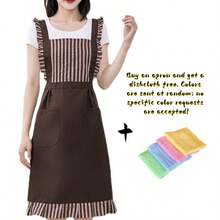 New Version Floral Trim Apron, Fashionable Striped Bib With Adjustable Shoulder Straps, Minimalist Ruffled Waist Apron For Women, Suitable For Flower Shop, Restaurant, Kitchen, Cafe, Art Studio, All Seasons - A - View 11