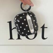 极简黑色波点吊坠耳机保护套,兼容 Pro 3、新款 Pro 2、可爱 Apple 4 极简 3,女士个性化半耳机保护套 - 黑色 - 查看 5