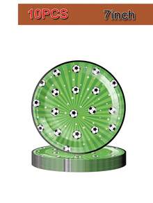 10 pièces Décorations de fête de football/soccer vert, set de vaisselle de fête d'anniversaire sur le thème du soccer pour 10 personnes - Multicolore - Voir 6