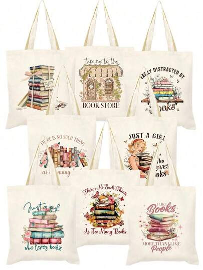 爱书女孩手提袋 - 送给爱书的女友、妻子、女儿和姐妹的实用礼物，图书馆和咖啡馆拍照必备，通勤、购物、校园生活和上学的完美之选，吸睛的复古书籍印花书包购物袋，送给爱书人士的实用礼物