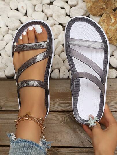 2026 New Korean Style Soft Sole Slippers For Women, Fashionable Thick Sole One-Strap Beach Sandals, Summer