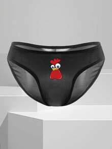 男士黑色透气舒适日常穿着公鸡印花三角内裤 - 黑色 - 查看 1