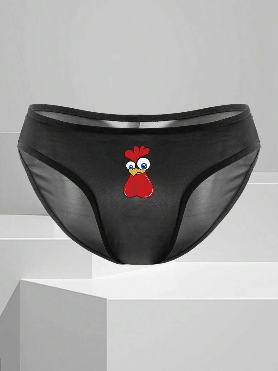 男士黑色透气舒适日常穿着公鸡印花三角内裤 - 黑色 - 查看 1