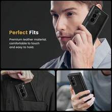 VIETAO Electroplating Material Retro Faux Leather Mobile Phone Case Compatible With Samsung Galaxy Fold 2 3 4 5 6 7 5g 8 Ultra Protective Cell Phone Cover Compatible With IPhone Duo With Tempered Glass Screen Protector - Black - View 4