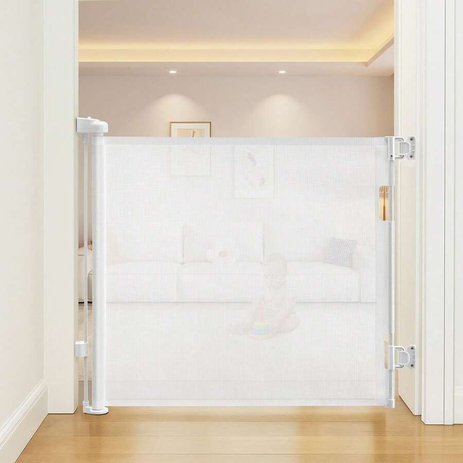 Retractable Stair Gate – 33" Tall Gate With One-Hand Operation For Stairs, Doorways, Hallways & Outdoor Use - White - 130cm - View 1