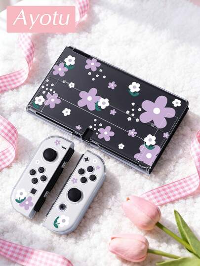 Ayotu 1pc Floral Pattern Ultra-Thin TPU Transparent Protective Case Suitable For Switch OLED/Switch/Switch Lite/New Switch 2 (2025) - Support Docking Design, No Need To Disassemble, Anti-Fall And Anti-Dust, Multiple Colors Available, Spring Romantic/Countryside Style/Valentine's Day Gift/New Year Gift/Back To School Gift