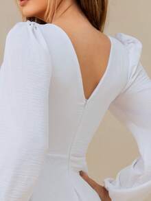 White Long Dress With Square Neckline And Long Sleeves - NM Nana Marie - 白色 - 查看 5