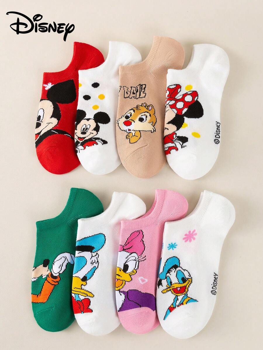 Disney 1/5/8 pares de calcetines invisibles de mujer con diseño de jacquard de dibujos animados aleatorios, transpirables, para uso casual diario, regalo para fiestas y días festivos - Multicolor - Ver 1