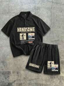 Bộ áo polo nam Simple - phong cách mùa hè, chất liệu waffle, mài rách. - màu đen - Xem 2